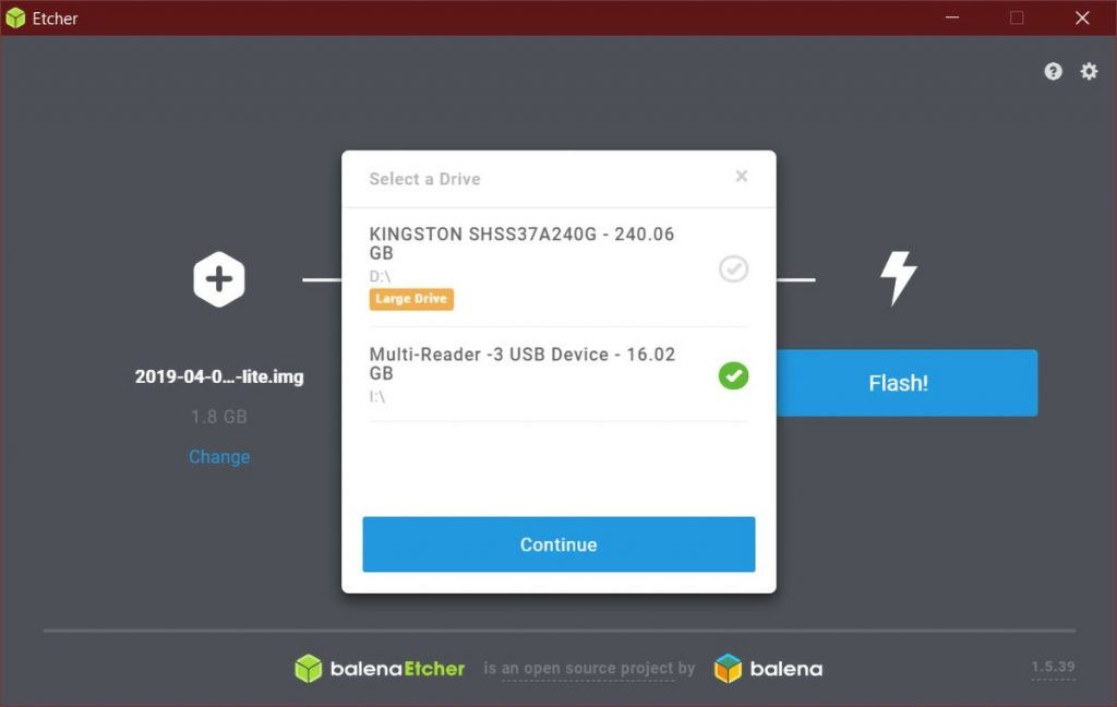 Etcher Software Select Micro SD Card Drive