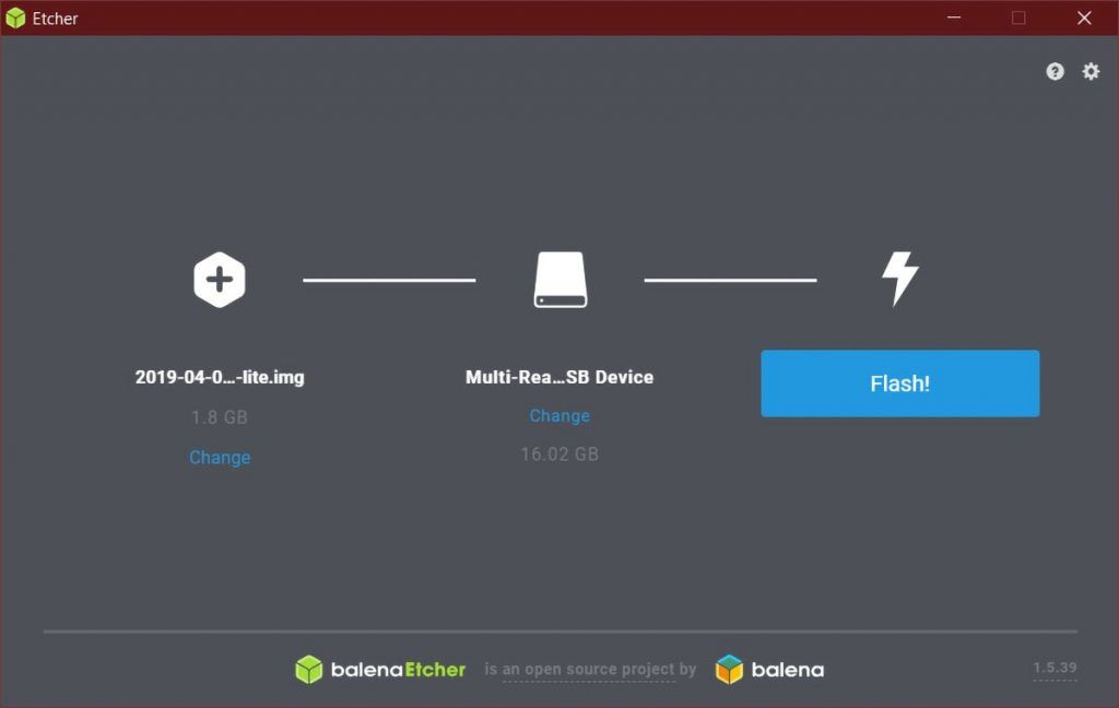 Etcher Software Image Writing Flash Button Ready