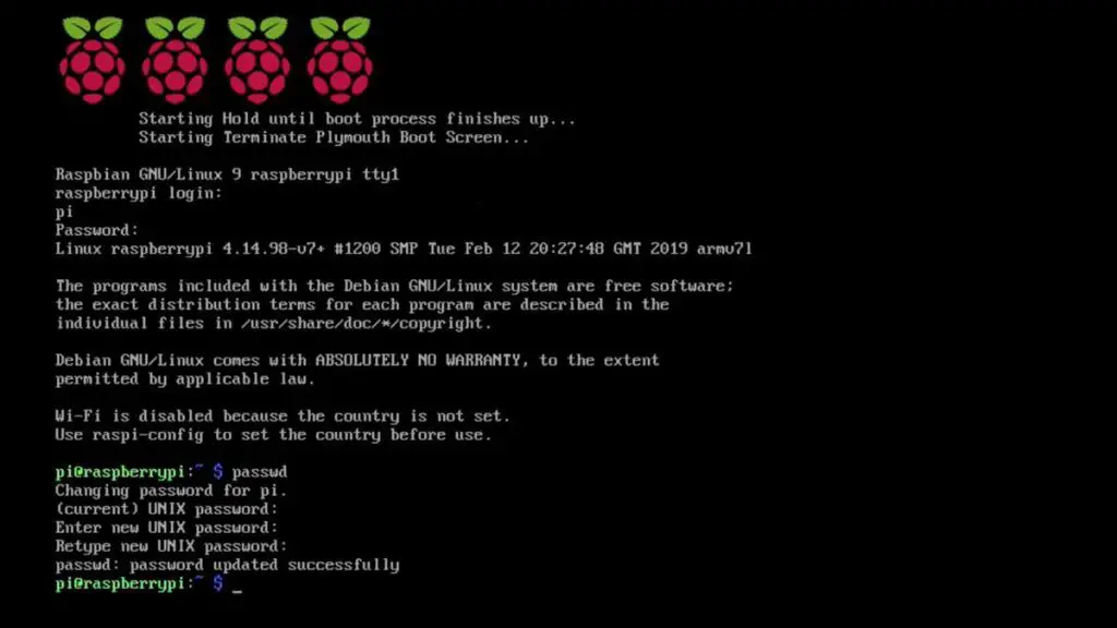 Raspbian Lite Terminal Change Default Raspberry Pi Password