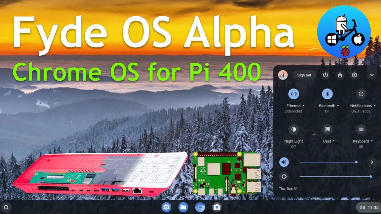 FydeOS Alpha. Chromium OS running on Raspberry Pi 400. Great YouTube Performance.